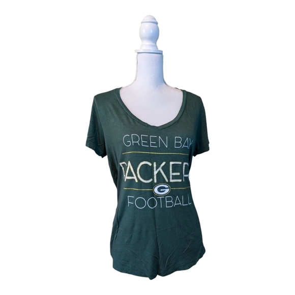 Green Bay Packers Slinky Classic V Neck Short Sleeve WMNS Shirt SZ L - Picture 1 of 11